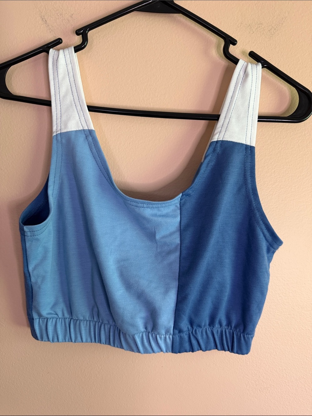 SHEIN Two-Tone Blue Colorblock Sports Bralette with White Straps